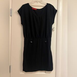AKIRA Black Ribbed Dress with Button Accents